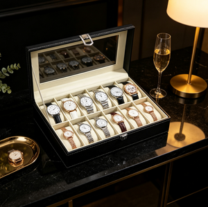 Boîte de présentation de montres de luxe, étui de rangement en cuir pour 12 montres avec fenêtre transparente, boîte organisatrice pour collectionneur de montres-bracelets - Product Image 6