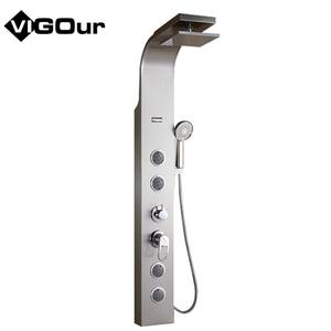Panel de ducha moderno de acero inoxidable con chorros de cascada cepillados Columna montada en la pared <span class=keywords><strong>Torres</strong></span> Inodoros-para el baño - Product Image 5