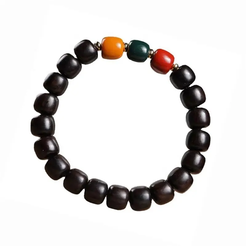 Bracelet en bois de santal noir, bracelet artisanal en perles carrées en bois de santal, bracelet chapelet universel en perles de bouddha pour hommes et femmes