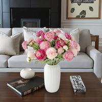 Bunga Sutra Buatan Tangan 3 Kepala Lotus Ranunculus Peony-Dekorasi Hari Ibu & Tahun Baru Imlek