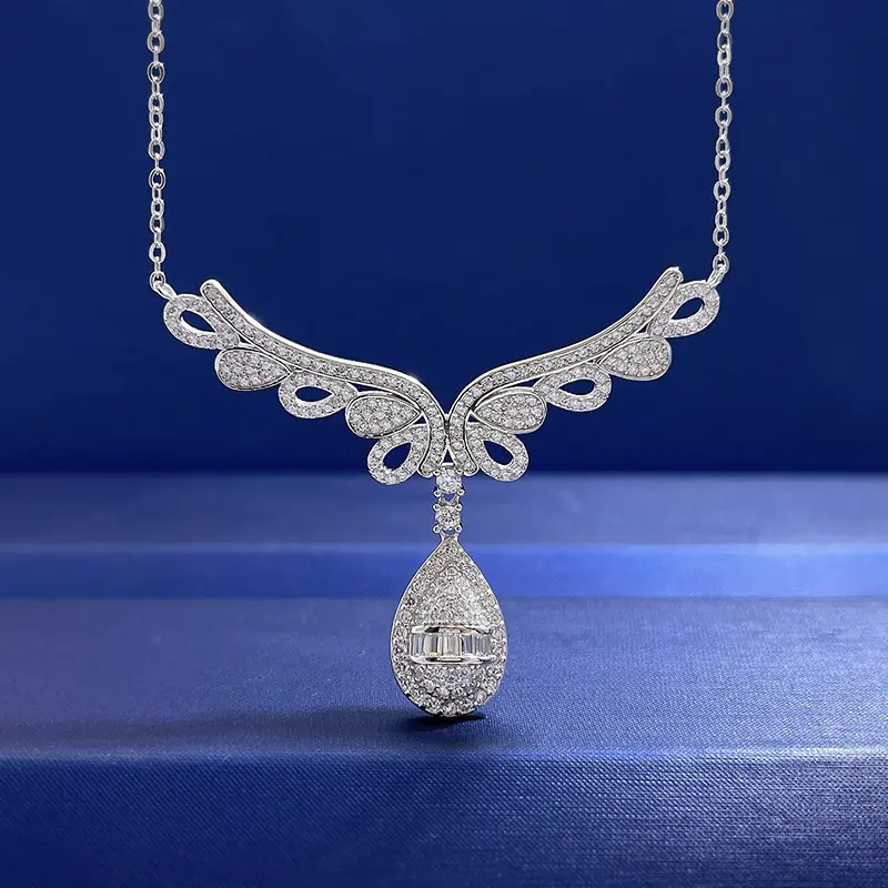 2023 New Fashion Angel Wings High Carbon Diamond Necklace 925 Sterling Silver Collar Chain for Women