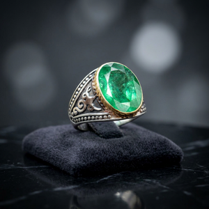 Wholesale Natural Green <b>Emerald</b> 925 Sterling <b>Silver</b> Handmade Gemstone Statement <b>Ring</b> Fine Jewelry Wedding Pave Setting - Product Image 3