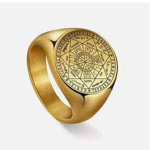 Bague tendance pour homme en acier titane, sept archanges, <span class=keywords><strong>sceau</strong></span> <span class=keywords><strong>de</strong></span> <span class=keywords><strong>Salomon</strong></span>, amulette <span class=keywords><strong>de</strong></span> la Kabbale, bague <span class=keywords><strong>de</strong></span> <span class=keywords><strong>protection</strong></span>, bijoux - Product Image 1