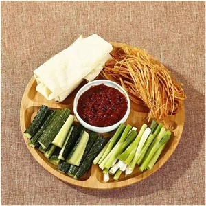 Round Bamboo <b>Tray</b> 4-7 Compartments Oriental Design For Table Food <b>Storage</b> - Product Image 4