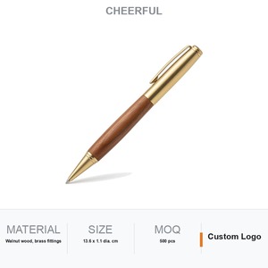 Stylo bille en bois de noyer avec grip en laiton brossé, action rotative, logo personnalisé, cadeau d'entreprise écologique - Product Image 1