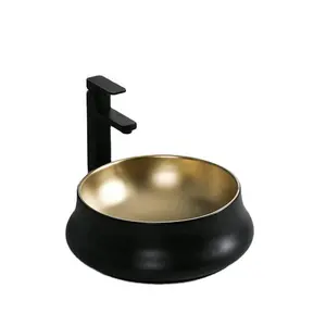 European Style China Bathroom Round Countertop Black And Gold Color Matte Hand Wash