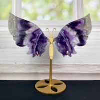 Ailes d'ange papillon sculptées en cristal naturel et pierres précieuses mélangées, avec support métallique, pour décoration et cadeau – Vente chaude
