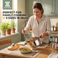 Ensemble de casseroles en acier inoxydable ZHEN NENG Classic 10 pièces avec couvercle en verre, double poignée, passe au lave-vaisselle, tailles 18-26 cm