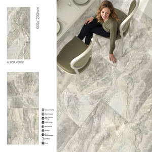 Azulejos de Porcelana Pulida Esmaltada en Gris Mármol Alecia, 600x1200mm, Acabado Brillante para Pisos y Paredes, Diseño de Interiores - Product Image 2