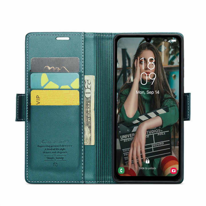 Caseme 023 PU Leather Flip Wallet Card Holder Stand Holder Mobile Phone Cover Case For Samsung Galaxy A15
