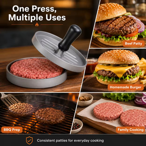 Presse à hamburgers en aluminium antiadhésive, facile à nettoyer, pour un pressage uniforme de la viande, idéale pour les hamburgers faits <span class=keywords><strong>maison</strong></span>, le barbecue et les grillades en extérieur. - Product Image 1