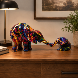 Figura de Resina Colorida de Elefante Madre e Hijo, Escultura de Elefantes con Tronco Entrelazado, Adorno Decorativo Moderno Pintado para el Hogar - Product Image 4