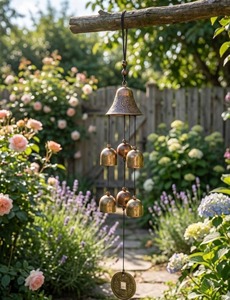 Carillon à vent en cuivre de style japonais, cloche Feng Shui pour décoration extérieure avec pièce porte-bonheur, carillon à vent en métal pour jardin, patio, balcon - Product Image 2