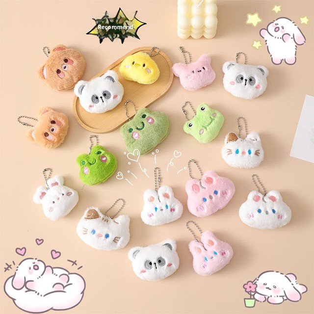 DIY Cartoon Plush Doll Pendant Cute Little Rabbit Bear Artificial Rabbit Fur Brooch Phone Bag Charm Keychain