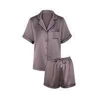 Short d'été en soie à manches courtes Ensemble deux pièces Femmes 100% Soie Mulberry Satin Casual Solid