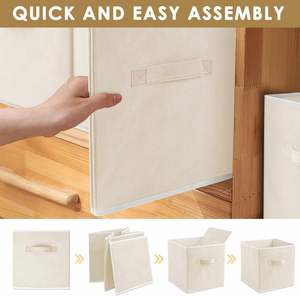 Lot de 10 bacs de rangement pliables en tissu avec poignées décoratives gris clair pour vêtements et chaussures - Product Image 3