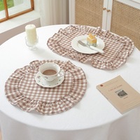 Napperons carrés en pur coton à carreaux Lexuan avec bords plissés et volants, tapis décoratifs en tissu pour restaurants occidentaux