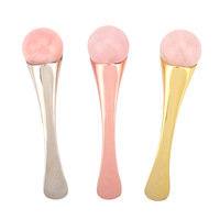 Rouleau de massage pour les yeux en quartz rose naturel, cuillère à double usage, bâton de massage facial en cristal pour l'application de crème pour les yeux