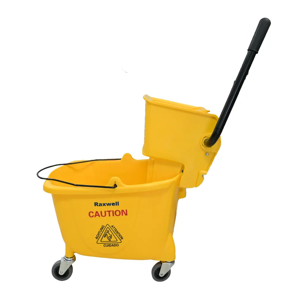 Limpieza de pisos industrial comercial 28QT 32L reutilizable amarillo prensa lateral escurridor fregona cubo comercial fregona cubo trapeador carrito