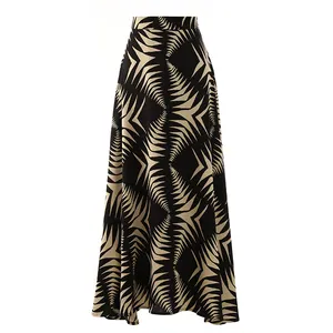 Mode Frauen Vier-Wege-Stretch Maxi röcke Alltag tragen lange Regenschirm-Typ A-Linie Zebra drucke Rock Großhandel