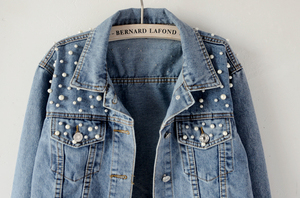 Nouveau femmes Denim <span class=keywords><strong>veste</strong></span> perlée perle lâche automne manteaux perle court élégant <span class=keywords><strong>mariage</strong></span> Denim <span class=keywords><strong>veste</strong></span> femmes - Product Image 4