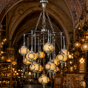 Lampe de plafond turque à 13 boules Marrakech Sultan, lampe suspendue marocaine, <span class=keywords><strong>lustre</strong></span> en verre mosaïque fait main - Product Image 2