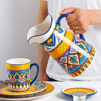 Bouilloire en céramique de style bohème 2000 ml, design unique et écologique, pour consommation directe, compatible lave-vaisselle, vase à fleurs domestique, idéal pour les fêtes