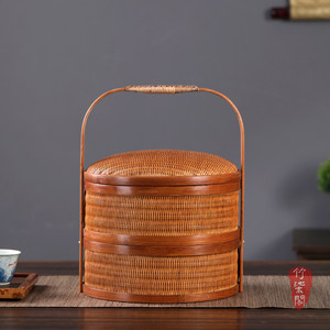 <b>Bamboo</b> Woven Double Layer Basket With Lid Round Food Storage <b>Container</b> For Kitchen Use - Product Image 5