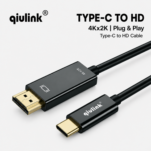 Qiulink 4K Ultra HD USB C to HD Cable 1.8M 6FT QL-CH510 Type C to HD Adapter for MacBook Pro Air iPad Samsung Laptop Monitor