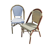Chaise de bistrot vintage française multicolores à motif, en rotin PE imperméable, aspect bambou, avec structure en aluminium, anti-UV, pour café extérieur