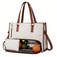 Bolsa de Mano Impermeable de Gran Capacidad 2 en 1 para Mujer, Bolsa de Almuerzo, Bolsa de Negocios, Bolsa de Computadora de PU con Bolsa Térmica Aislada