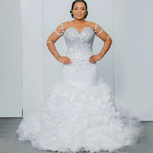 <span class=keywords><strong>Vestido</strong></span> de Novia Europeo Americano 2026, Nuevo, Manga Tres Cuartos, Cuello en V, Encaje con Cristales, Corte Entallado - Product Image 2