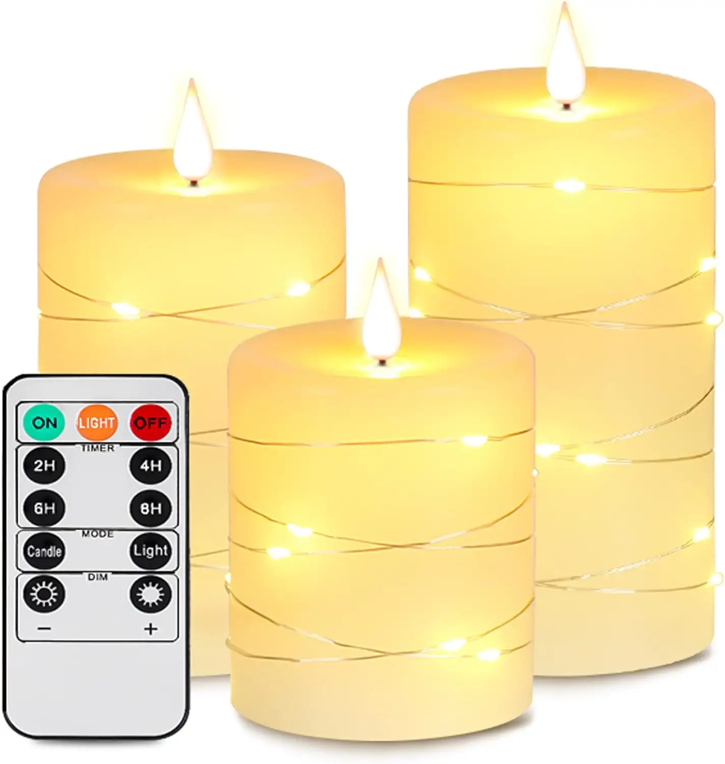 Bougies sans flamme avec guirlande lumineuse bougie LED avec télécommande et minuterie bougie ivoire alimentée par batterie