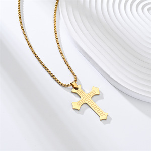 Collar de Cruz de Jesús con Símbolo de Fe <span class=keywords><strong>en</strong></span> Acero Inoxidable de Alta Calidad, Cadena Figaro Grabada, Regalo de Oración para Hombre, Joyería Cristiana - Product Image 5