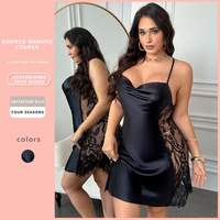 SMOOTH OEM Robe de nuit en satin personnalisée grande taille à fines bretelles, sexy avec bordure en dentelle, pour femme, vêtement d'intérieur et de nuit