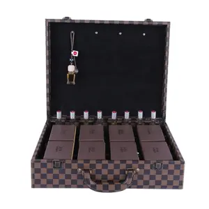 Caixa de maleta de couro PU Dubai feita à mão para presente, caixa de madeira marrom personalizada por atacado, perfume e fragrância