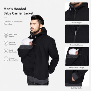 Veste <span class=keywords><strong>porte</strong></span>-<span class=keywords><strong>bébé</strong></span> <span class=keywords><strong>kangourou</strong></span> chaude pour l'automne, sweat-shirt formel à capuche zippé pour homme - Product Image 2
