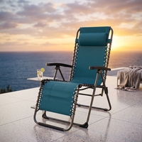 Chaise zéro gravité moderne en acier inoxydable bleu royal, chaise longue pliable à 6 positions, siège de loisirs portable pour l'extérieur, lit de jour