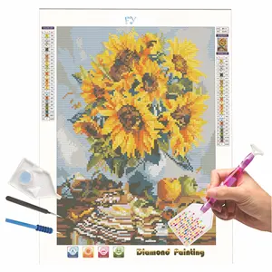 R-Sample02 özel duvar sanatı ayçiçeği tuval resimleri tam yuvarlak matkap DIY 5D elmas boyama kitleri