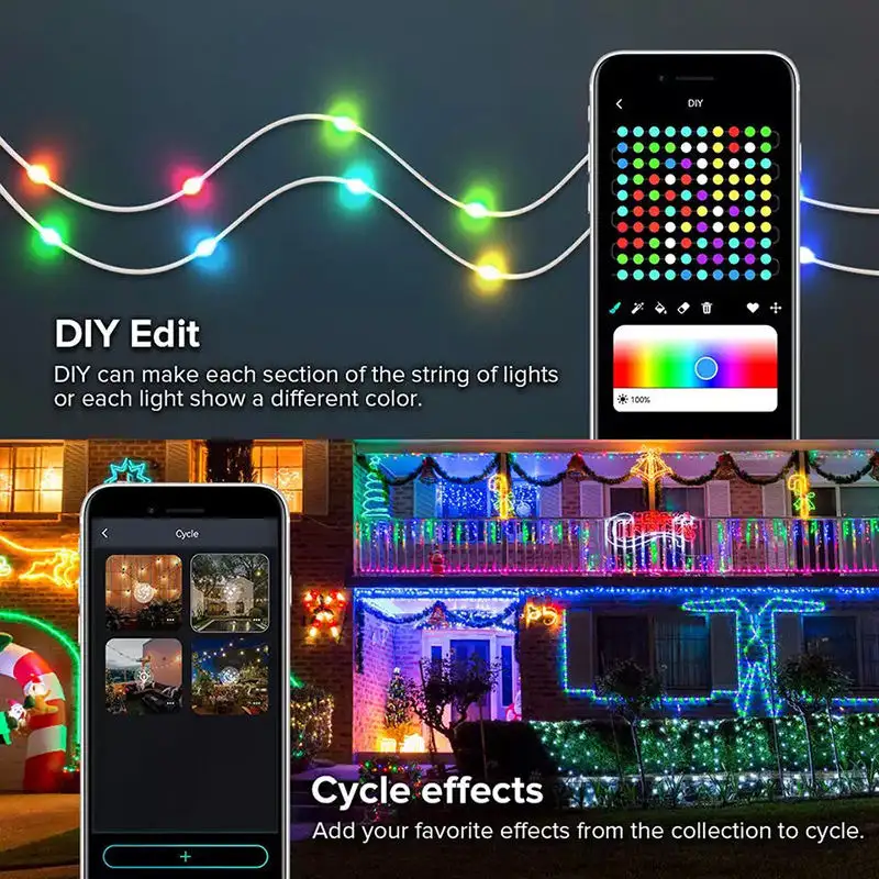 Aplicación de control móvil programable Led ventana Hada cadena luces RGB música sonido inteligente Navidad luces cortina Decoración
