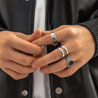 Nouvel Arrivage – Ensemble de 3 Bagues Premium Multi-styles en Acier Inoxydable pour Homme, Bijoux de Doigt Niche avec Pierre Noire Incrustée, Idéal pour Cadeaux de Fêtes