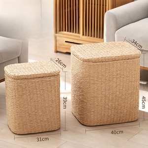 Wholesale Handwoven Rattan <strong>Storage</strong> Ottoman <strong>Bench</strong> with Lid Round <strong>Storage</strong> <strong>Basket</strong> for Bedroom Living Room - Product Image 6
