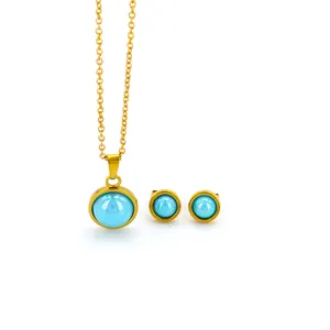 Imitation Light Blue Pearl Stainless Steel Jewelry Set Gold-Plated Stainless Steel Jewelry Set Pearl Necklace Earring for Women