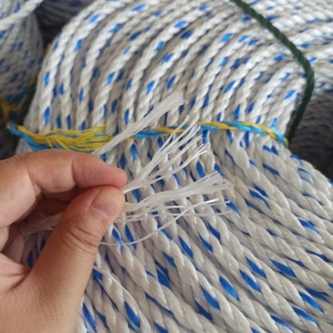 Cordon de pêche en PP Danline blanc torsadé à 3 brins de 8 mm avec traceur bleu - Product Image 3