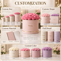 Boîte à fleurs ronde multi-tailles avec bordure dorée, logo personnalisé, en carton rigide pour présentation florale