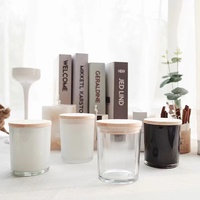 Petit récipient à bougie en verre personnalisé de 6oz pot cylindrique vide noir et blanc avec couvercle en bois et boîte pour la fabrication de bougies