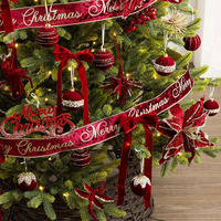 Décorations de Noël E-magic, nœuds en velours rouge doux et réutilisables, ornements pour arbre de Noël, nœuds cadeaux pré-noués à longue queue, nœuds de Noël