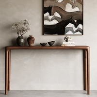 Console murale moderne en bois massif pour porche, table d'appoint étroite pour entrée, finition noyer noir, meuble d'appoint durable