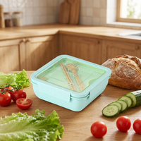 Große 2-Fach-Unterteilte Langlebige und Mikrowellengeeignete BPA-Freie Lebensmittelechte Kunststoff-Snackbehälter mit Besteck-Deckel für Kinder Geringe Mindestbestellmenge