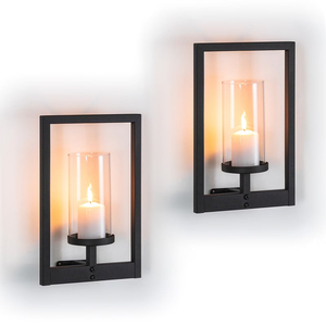 LANJO Black Wall <b>Candle</b> <b>Sconces</b> with Glass Shades Metal Hurricane <b>Candle</b> Holder for Living Room Bedroom Bathroom Hallway Decor - Product Image 6
